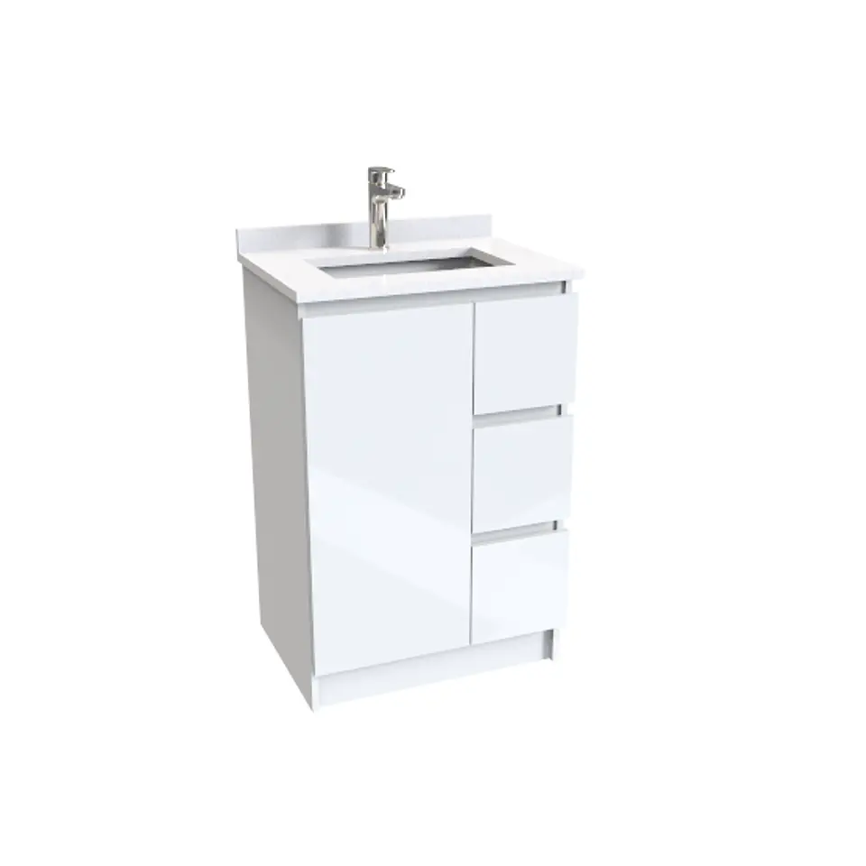 Mueble Vanitorio al piso o de 60cm M2-608-A con cubierta de cuarzo / Blanco - Brillante 1