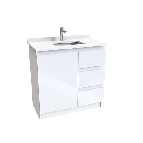 Mueble Vanitorio al piso o de 90cm M2-908-A con cubierta de cuarzo / Blanco - Brillante