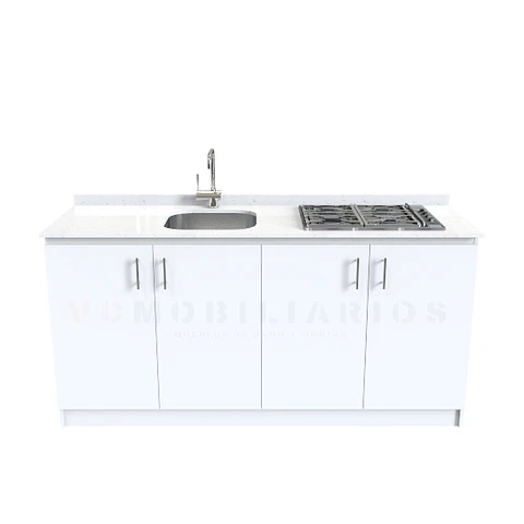 Mueble lavaplatos integral M0-1834-MI de 180 cm / Cuarzo / Blanco