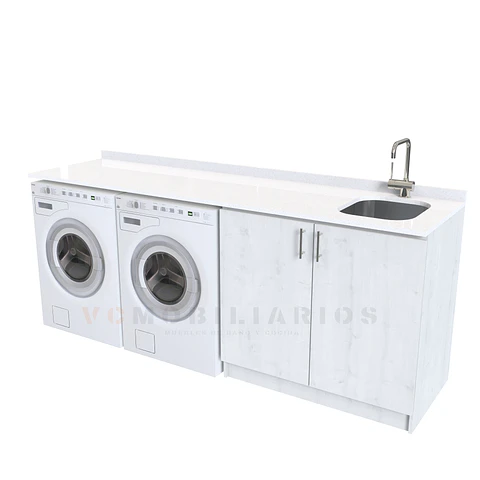 Mueble para logia de 220cm con lavadero y cubierta de cuarzo / M1-2230-MLO / Alaska