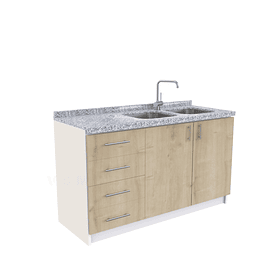 Mueble lavaplato Doble  de 140 cm M1-1473-D / Granito / Blanco - Rustico