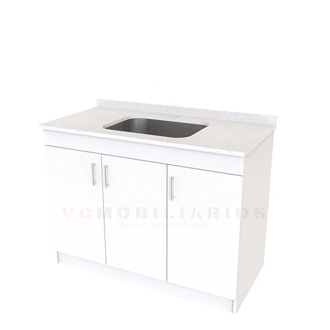 Mueble lavadero de 100 cm con cubierta de Cuarzo  / Blanco