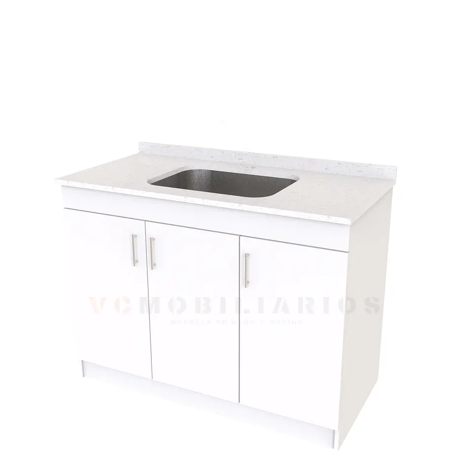 Mueble lavadero de 100 cm con cubierta de Cuarzo  / Blanco 1
