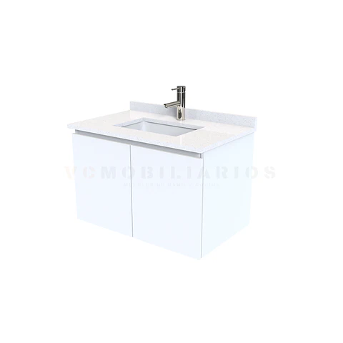 Mueble vanitorio aereo de 70 cm con cubierta de cuarzo / M0-738-A / Blanco
