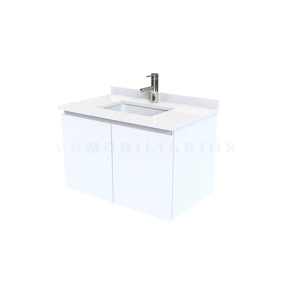 Mueble vanitorio aereo de 70 cm con cubierta de cuarzo / M0-738-A / Blanco 1