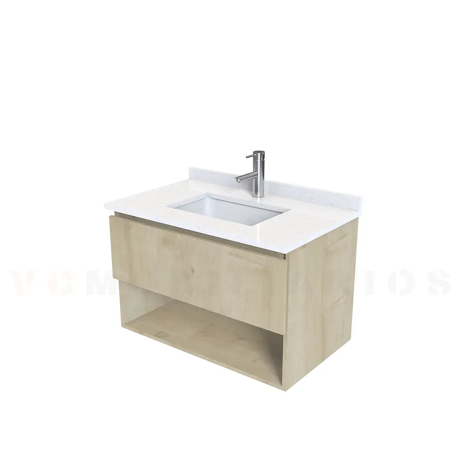 Mueble Vanitorio aereo de 80cm M1-838-A con cubierta de cuarzo / Rustico 1