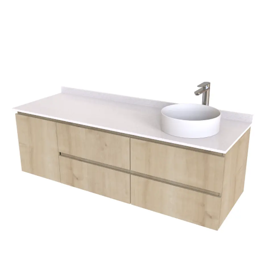 Mueble Vanitorio aereo para lavamanos sobreponer de 161,5 cm ME-1630-A con cubierta de cuarzo / Rustico 1