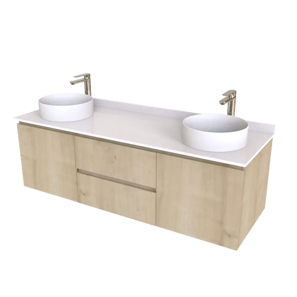 Mueble Vanitorio aereo para lavamanos sobreponer de 161,5 cm ME-1630-A con cubierta de cuarzo / Rustico 1