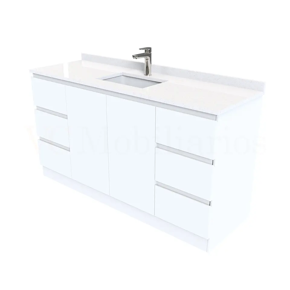 Mueble vanitorio al piso de 140 cm con cubierta de cuarzo M6-1438 /  Blanco 1
