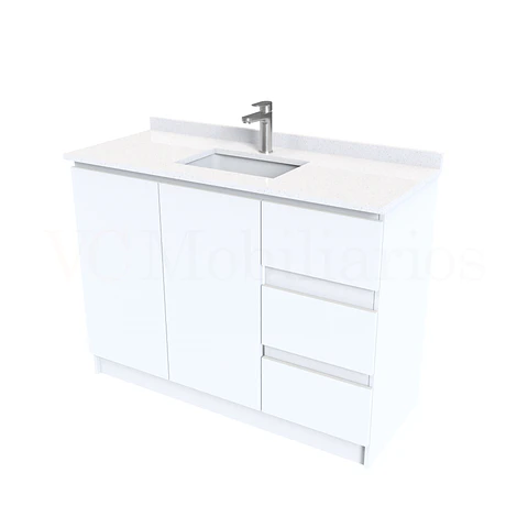 Mueble vanitorio al piso de 130 cm con cubierta de cuarzo M2-1338 / Blanco