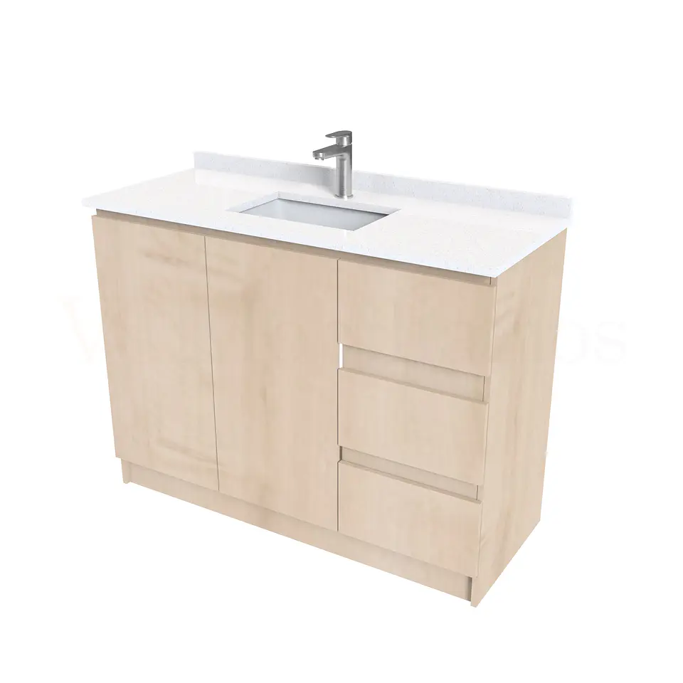 Mueble vanitorio al piso de 130 cm con cubierta de cuarzo M2-1338 / Rustico 1