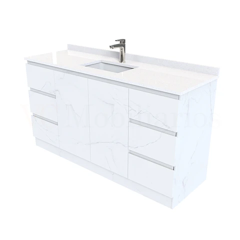 Mueble vanitorio al piso de 140 cm con cubierta de cuarzo M6-1438 /  Marmara