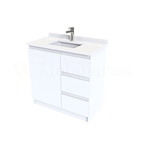 Mueble vanitorio al piso de 80 cm con cubierta de cuarzo M2-838 / Blanco