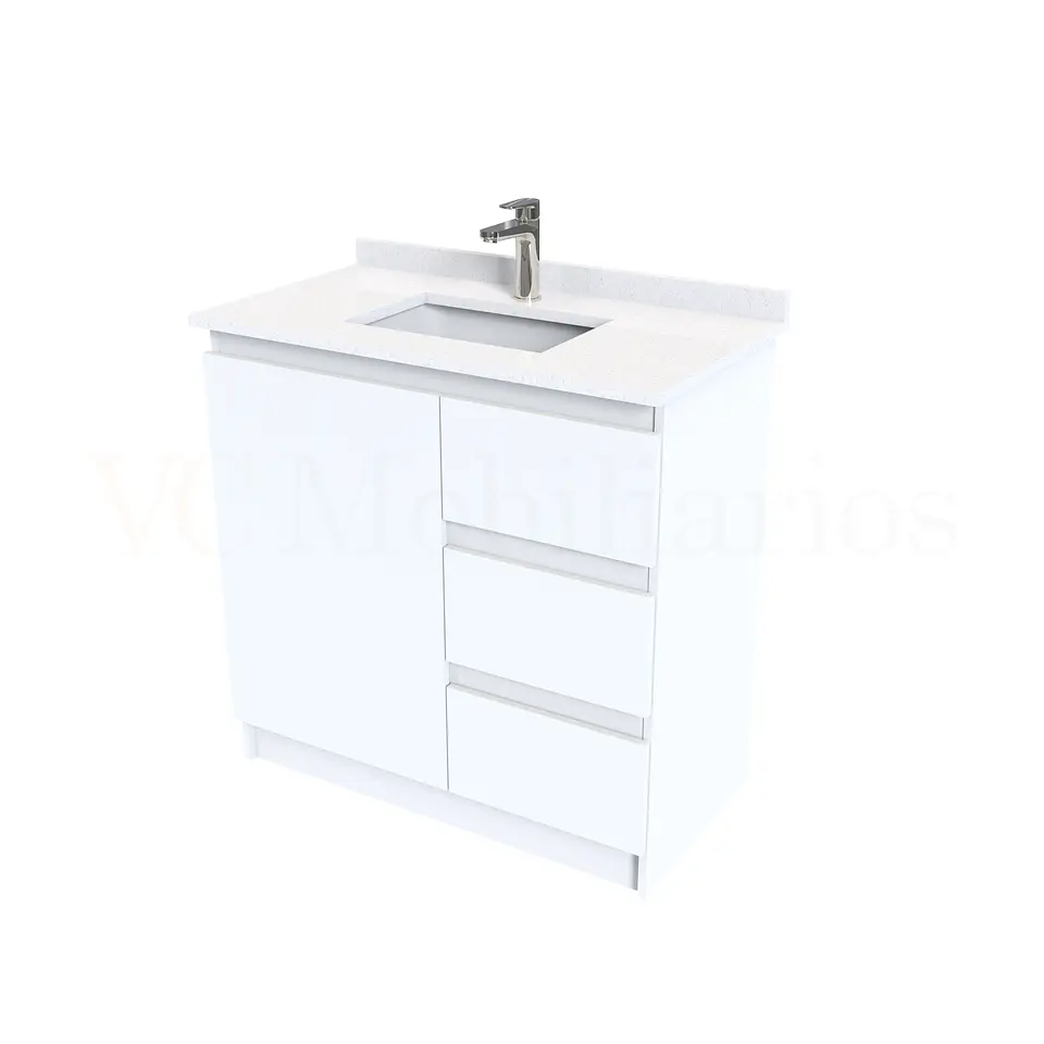 Mueble vanitorio al piso de 80 cm con cubierta de cuarzo M2-838 / Blanco 1