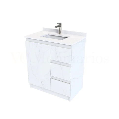 Mueble vanitorio al piso de 80 cm con cubierta de cuarzo M2-838 / Marmara