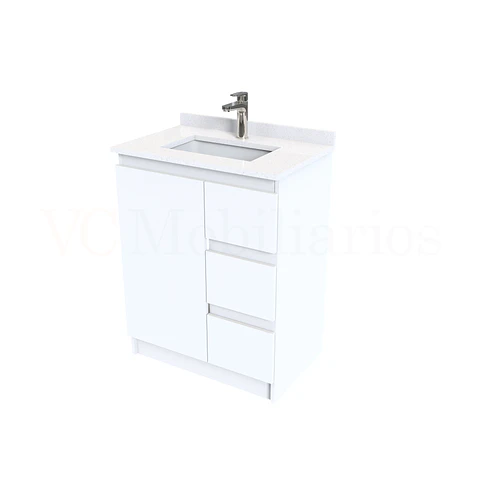 Mueble vanitorio al piso de 70 cm con cubierta de cuarzo M2-738 / Blanco
