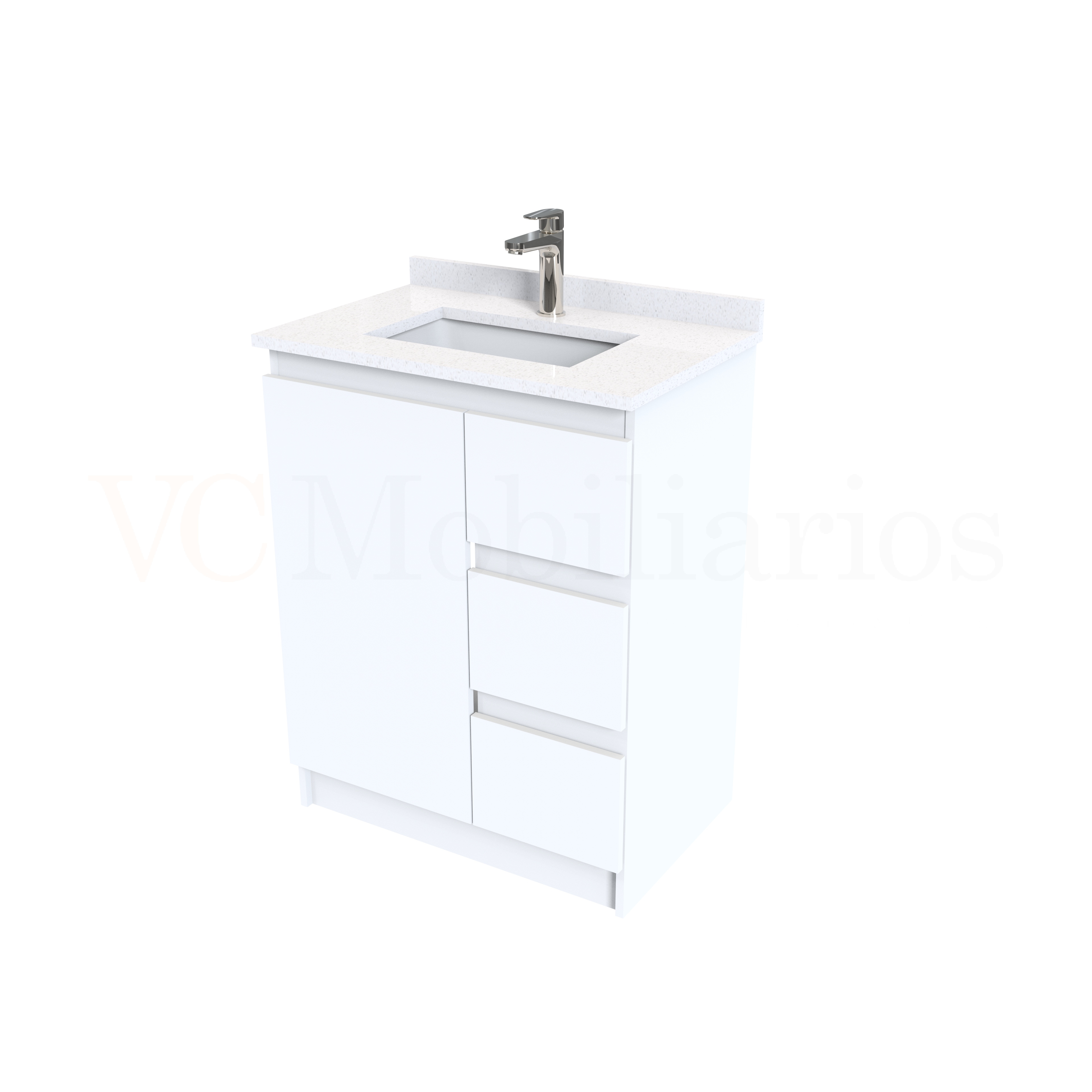 Mueble vanitorio al piso de 60 cm con cubierta de cuarzo M2-638 / Blanco