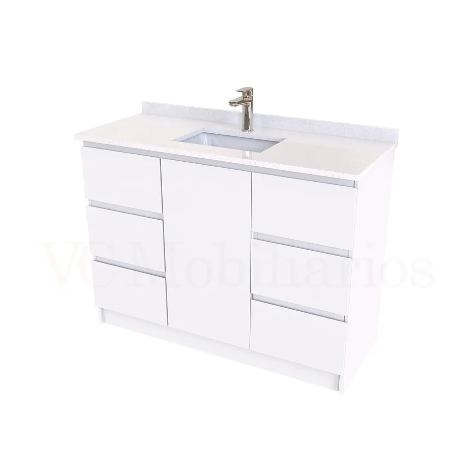Mueble vanitorio al piso de 120 cm con cubierta de cuarzo M6-1238 / Blanco 1