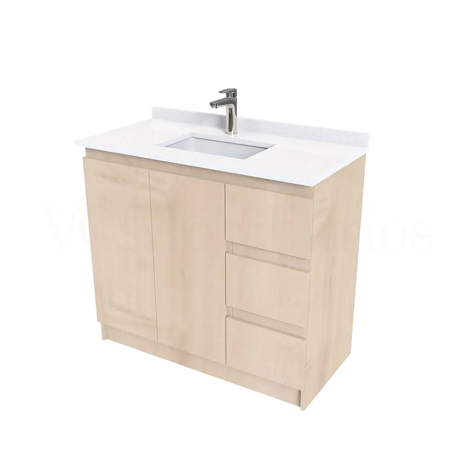 Mueble vanitorio al piso de 100 cm con cubierta de cuarzo M2-1038 / Rustico 1