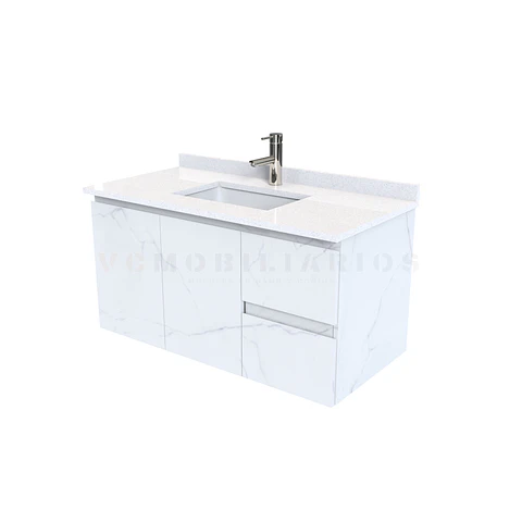 Mueble vanitorio aereo de 100 cm con cubierta de cuarzo / M2-1038-A / Marmara
