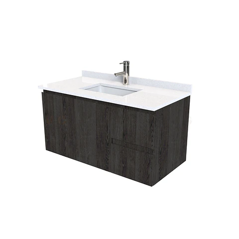 Mueble vanitorio aereo de 90 cm con cubierta de cuarzo / M2-938-A / Espresso