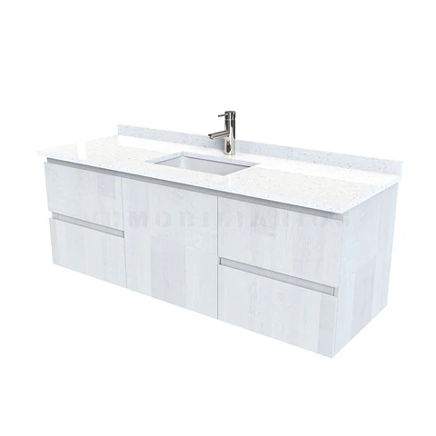 Mueble vanitorio aereo de 160 cm con cubierta de cuarzo / M2-1638-A / Legno