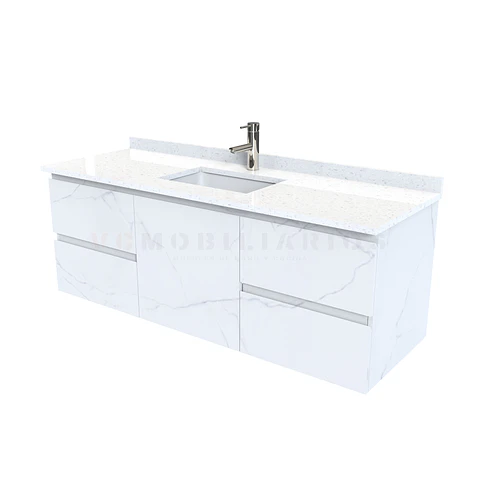 Mueble vanitorio aereo de 160 cm con cubierta de cuarzo / M2-1638-A / Marmara