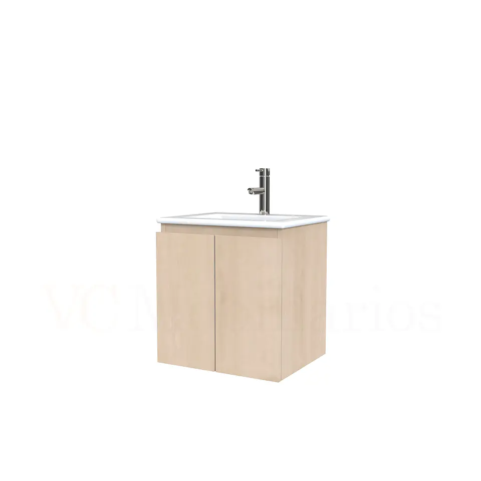 Mueble vanitorio aereo con cubierta de loza de 50 cm  /  M0-501-A / Rustico 1