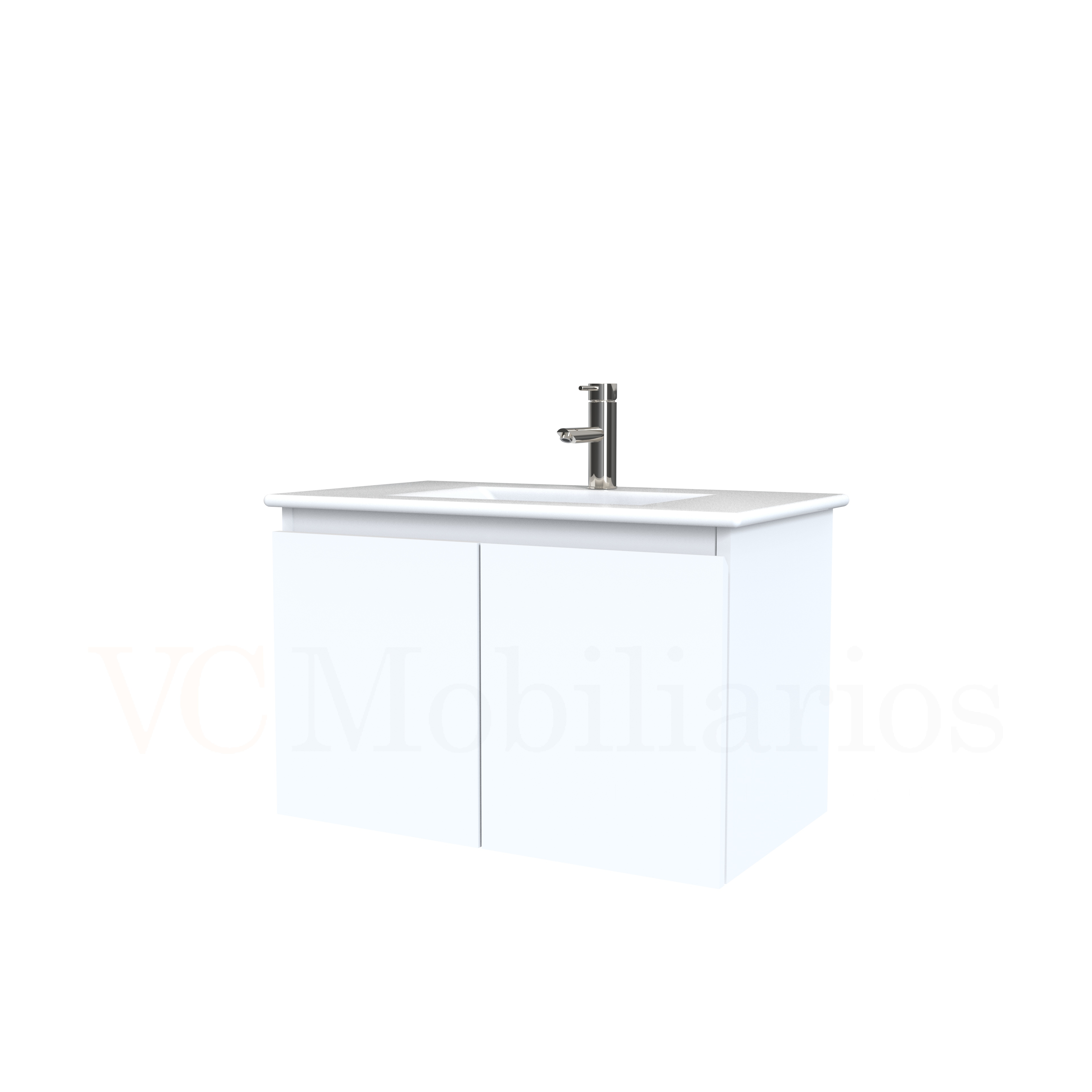 Mueble vanitorio aereo con cubierta de loza de 70 cm  /  M0-701-A / Blanco