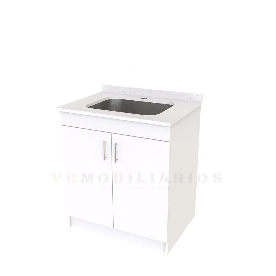 Mueble lavadero de 80 cm con cubierta de Cuarzo  / Blanco 1