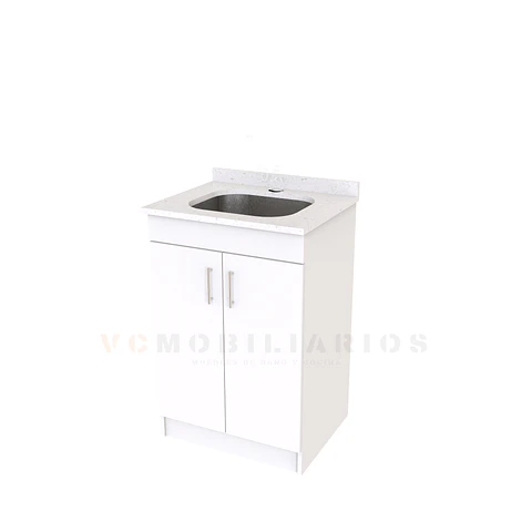 Mueble lavadero de 60 cm con cubierta de Cuarzo  / Blanco