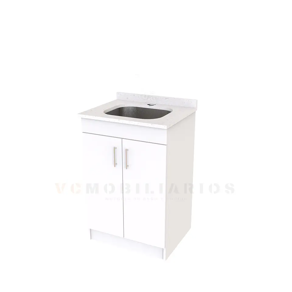 Mueble lavadero de 60 cm con cubierta de Cuarzo  / Blanco 1
