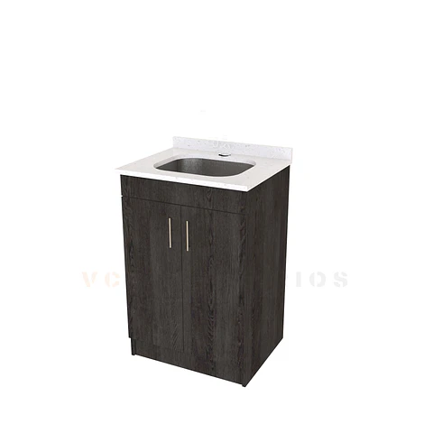 Mueble lavadero de 60 cm con cubierta de Cuarzo  / Espresso