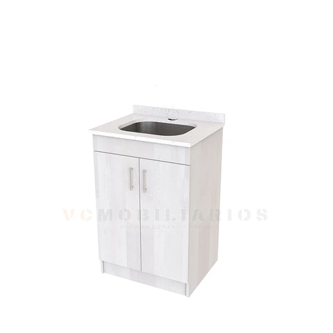 Mueble lavadero de 60 cm con cubierta de Cuarzo  / Legno