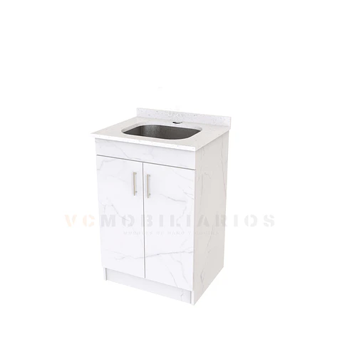 Mueble lavadero de 60 cm con cubierta de Cuarzo  / Marmara