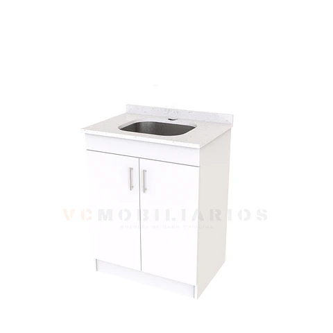 Mueble lavadero de 70 cm con cubierta de Cuarzo  / Blanco