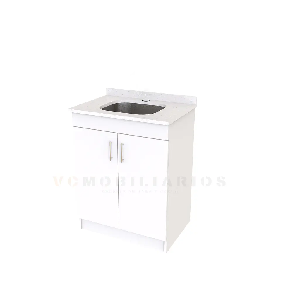 Mueble lavadero de 70 cm con cubierta de Cuarzo  / Blanco 1
