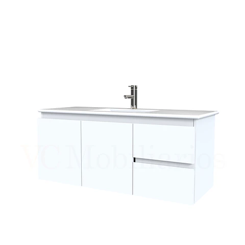 Mueble vanitorio aereo con cubierta de loza de 120 cm / M2-1201-A / Blanco