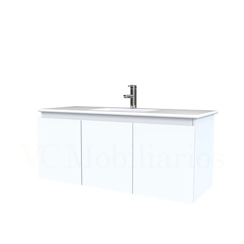 Mueble vanitorio aereo con cubierta de loza de 120 cm / M0-1201-A / Blanco