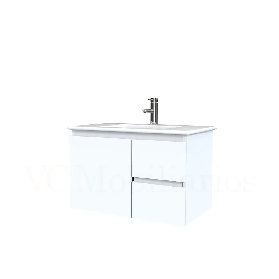 Mueble vanitorio aereo con cubierta de loza de 80 cm / M2-801-A / Blanco 1