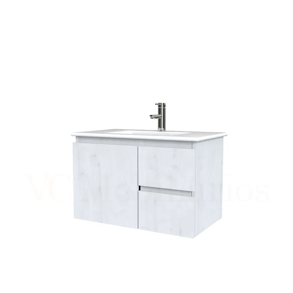 Mueble vanitorio aereo con cubierta de loza de 70 cm  /  M2-701-A / Alaska 1