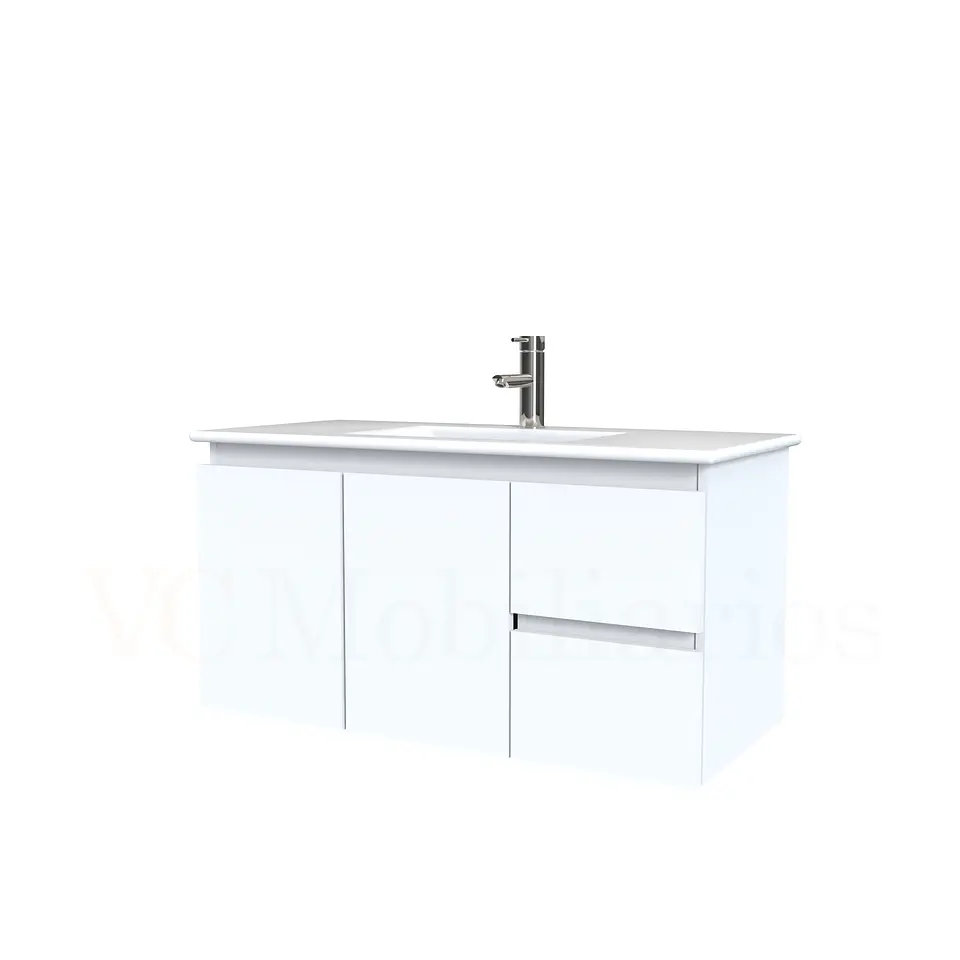 Mueble vanitorio aereo con cubierta de loza de 90 cm  /  M2-901-A / Blanco 1