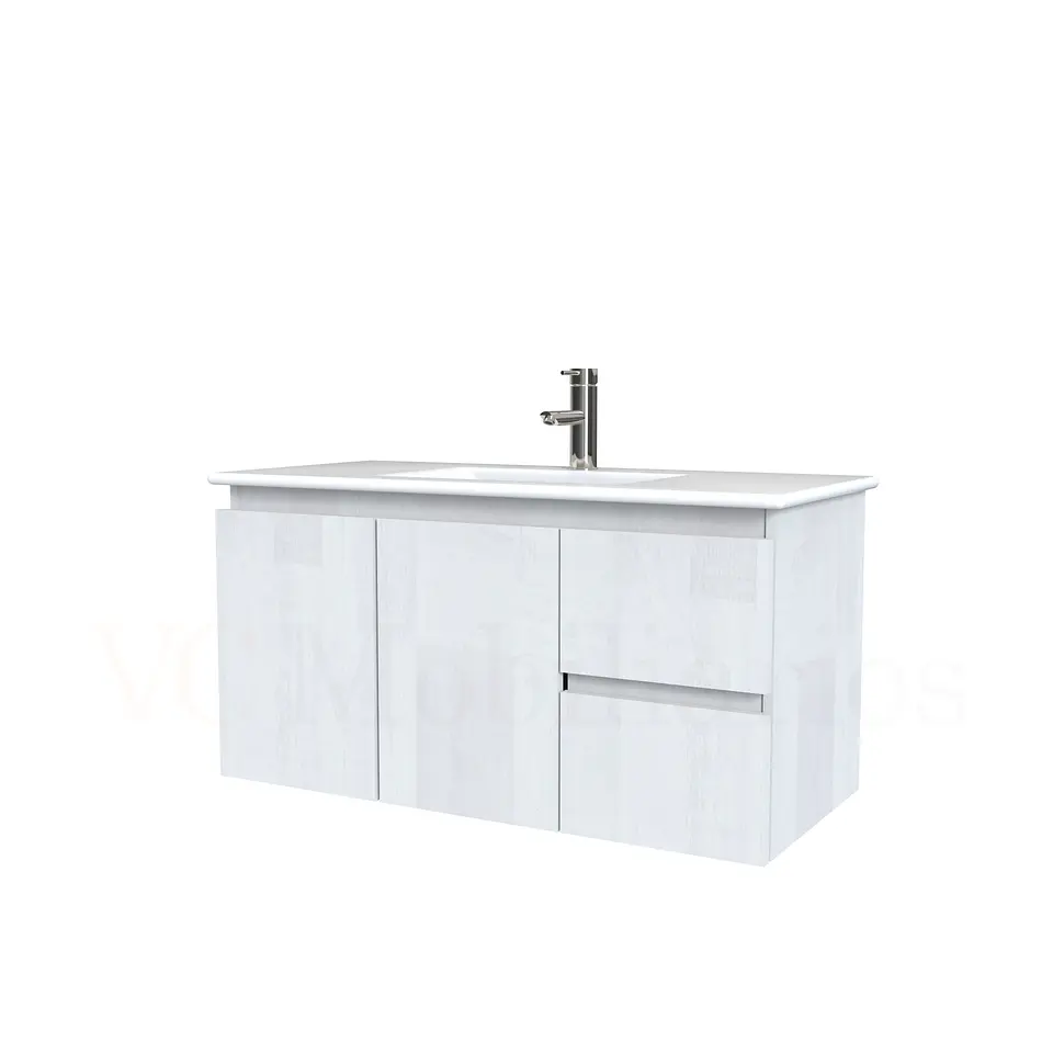 Mueble vanitorio aereo con cubierta de loza de 90 cm  /  M2-901-A / legno 1