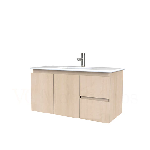 Mueble vanitorio aereo con cubierta de loza de 90 cm  /  M2-901-A / Rustico