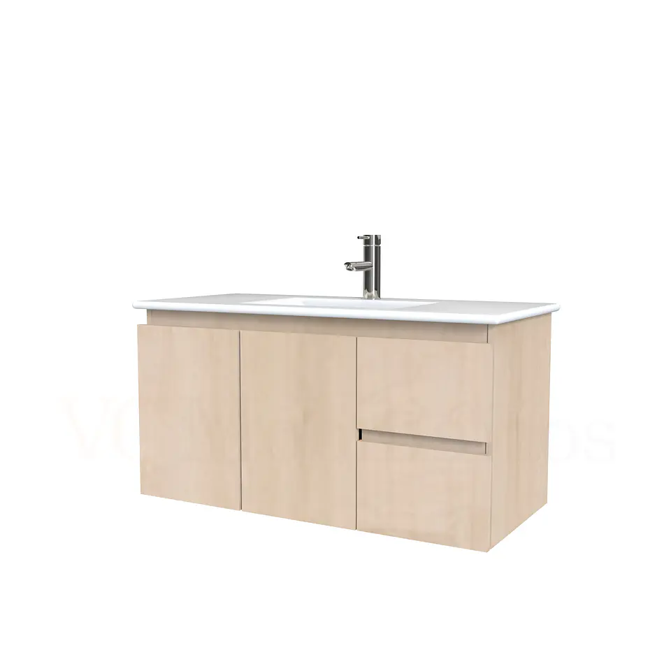 Mueble vanitorio aereo con cubierta de loza de 90 cm  /  M2-901-A / Rustico 1