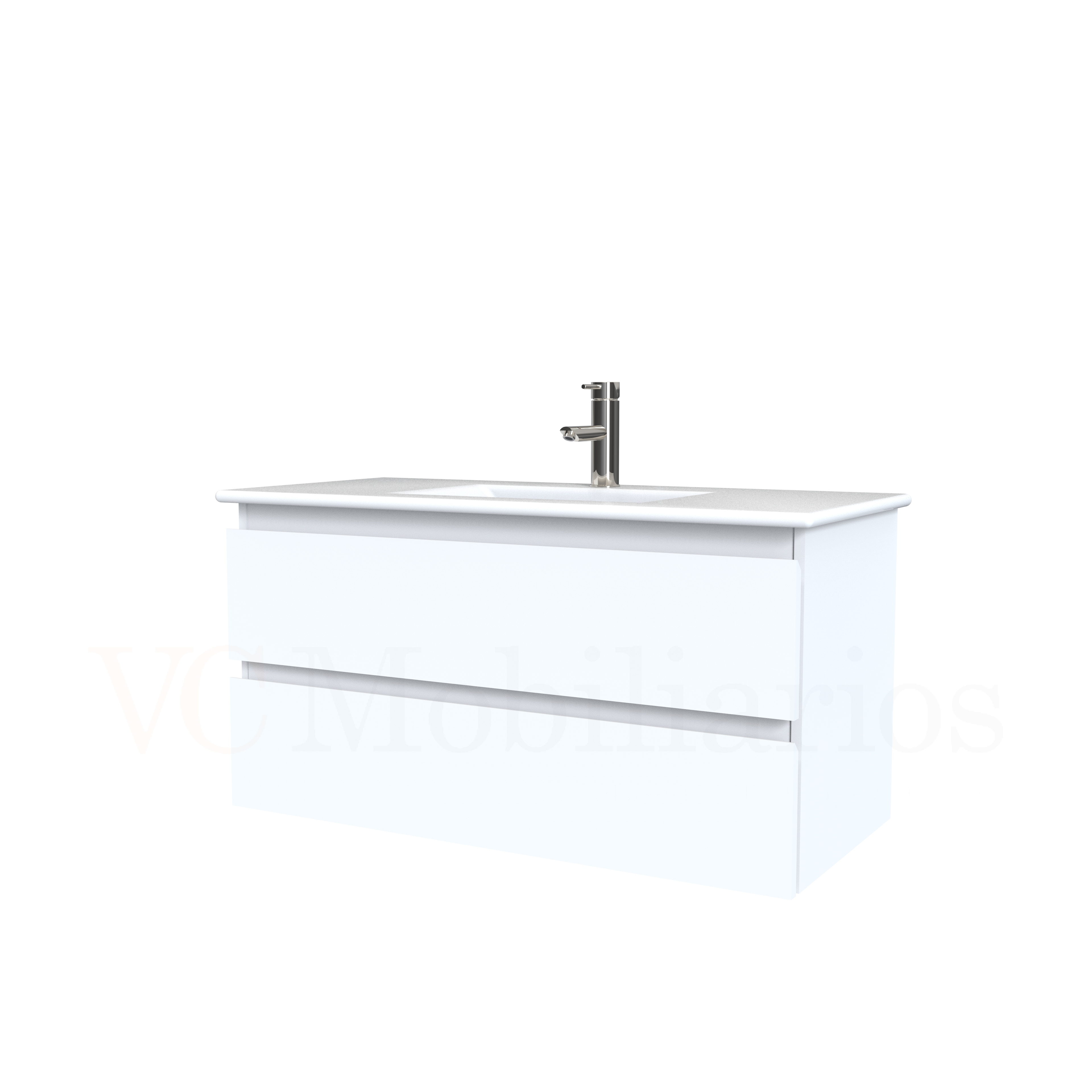 Mueble vanitorio aereo con cubierta de loza de 90 cm  /  M3-901-A / Blanco