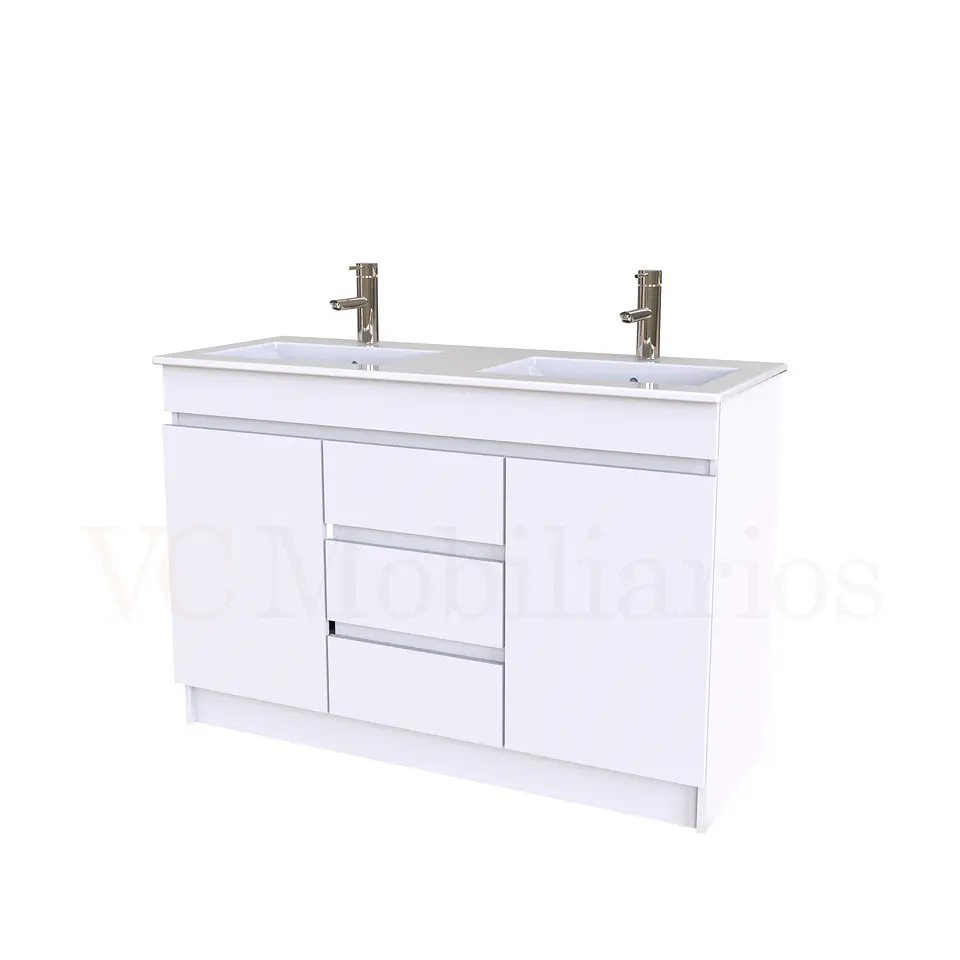 Mueble vanitorio doble al piso de 120 cm con cubierta de loza / M2-1201-D / Blanco 1