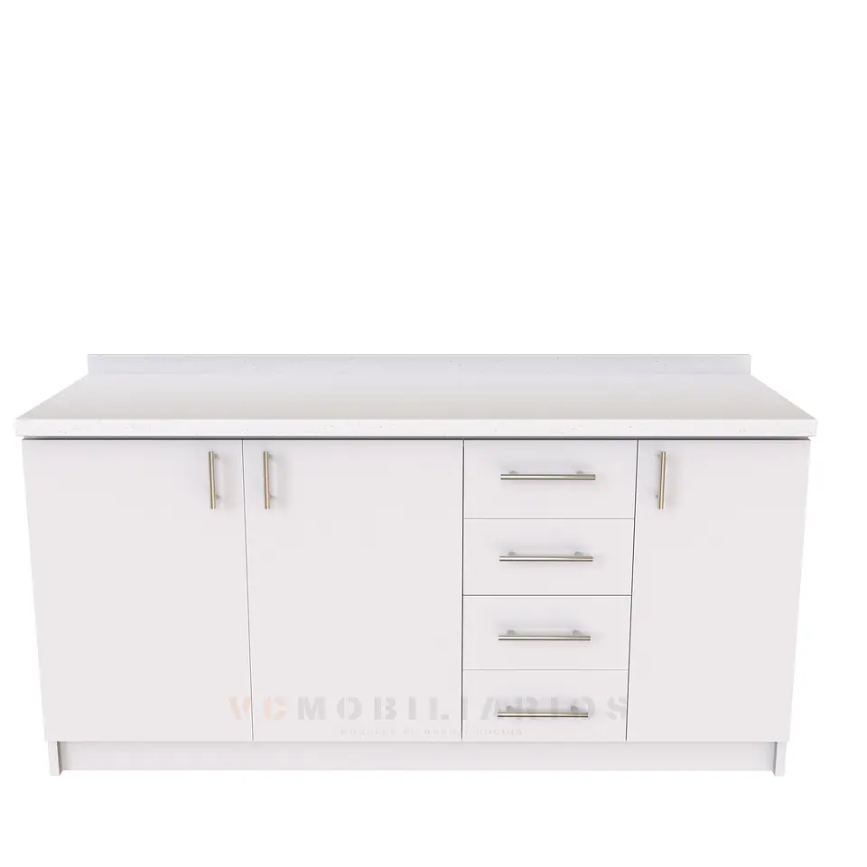 Mueble tipo mesón M1-1600-MTM de 160 cm / Blanco / Cuarzo Blanco absoluto 1