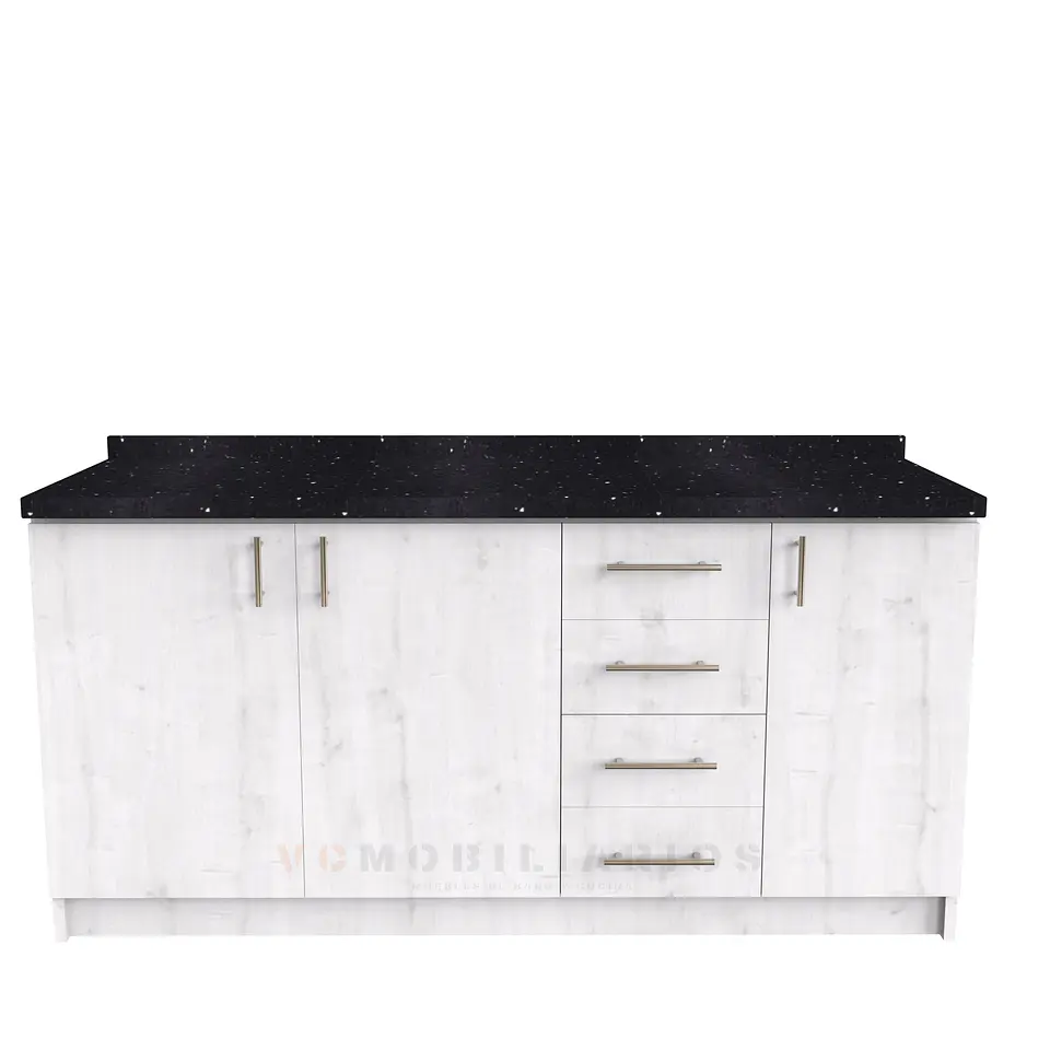 Mueble tipo mesón M1-1600-MTM de 160 cm / Alaska / Cuarzo Negro galaxys 1