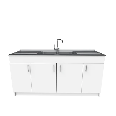 Mueble lavaplatos Doble con cubierta de acero inox de M0-1800 de 180 cm / Blanco